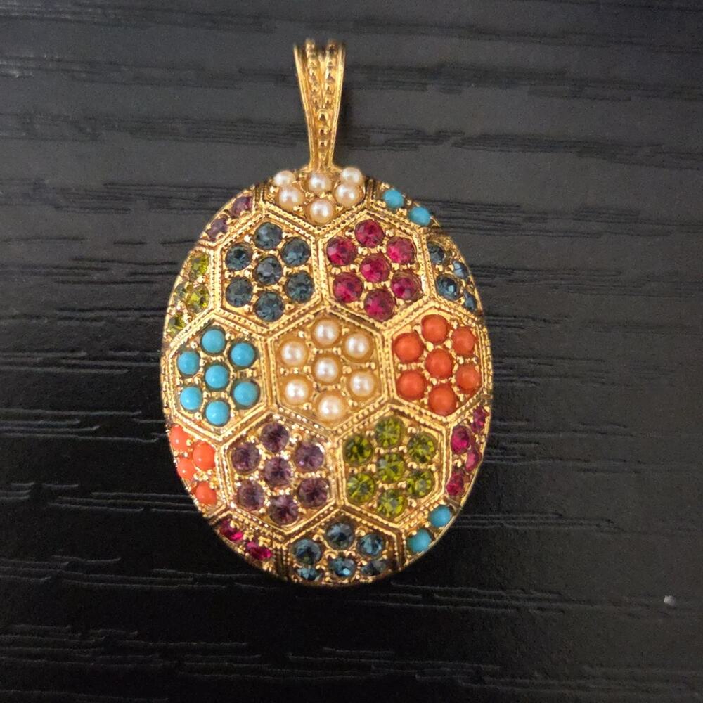 VTG D'Orlan Buried Treasure Pendant 22kt Gold Plated Swarovski Crystal Necklace